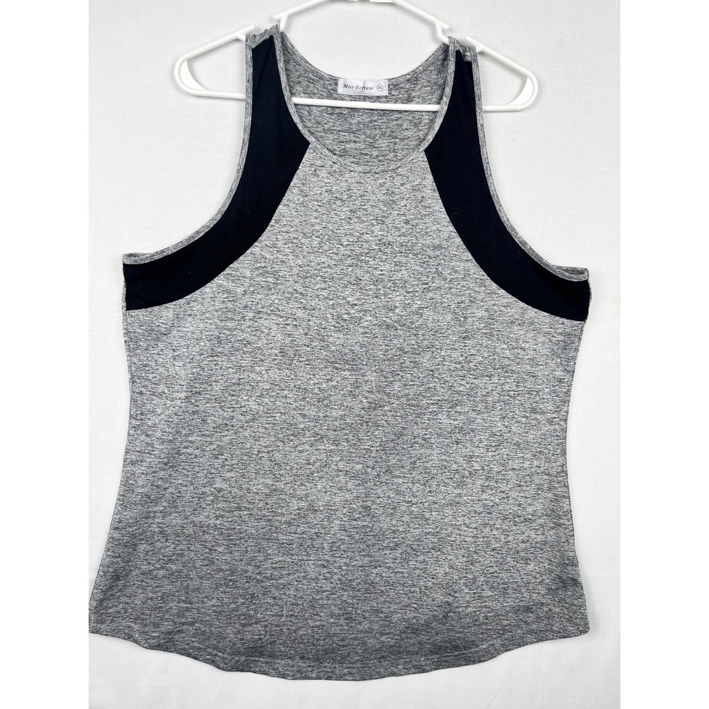 Miss Fortune Tank Top Womens 2XL Activewear Racerback Gray Black Sleeveless